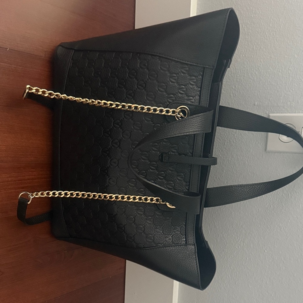 Valentino By Mario Valentino Black Tote with Gold Chain - Picture 4 of 7